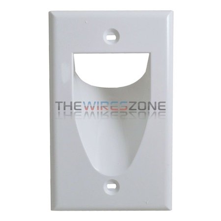 - White 1-Gang Recessed Low Voltage Audio Video Cable Wire Pass Through Wall Plate