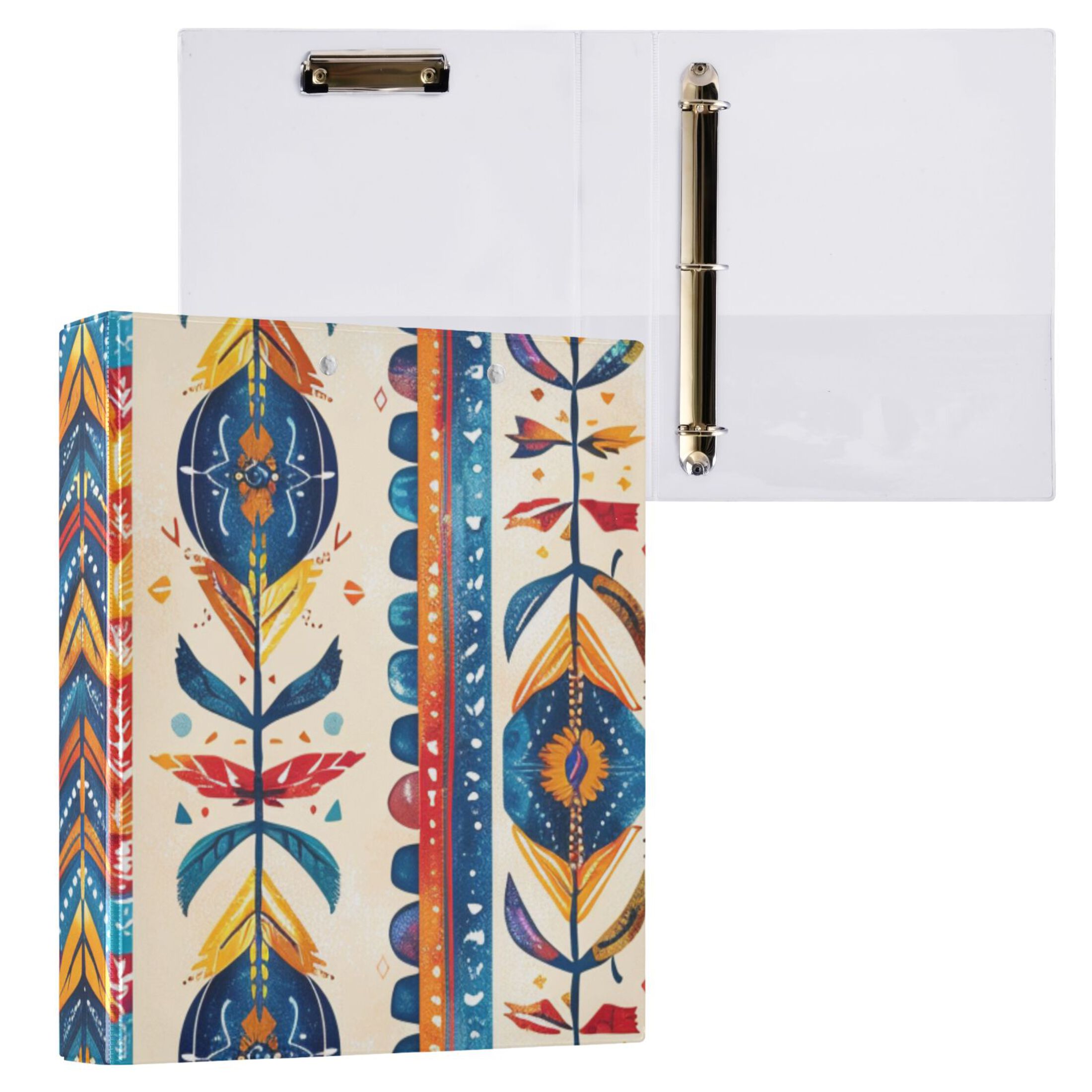 Retro Lines 3 Ring Binders 1.5 inch Hardcover File Folders with Interior Pockets A4 Size Organizer for School Office Hospital