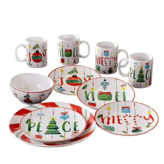 Peppermint 16-Piece Holiday Multi Porcelain Dinnerware Set (Service for 4)