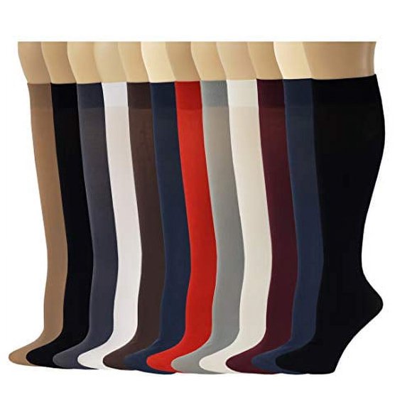 Chaussettes Hautes Opaques pour Femmes, Lot de 12 Paires Multicolores, Hauteur Genou, 9-11