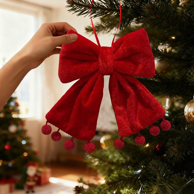 BAOPAI Red Polyester Christmas Tree Bows Decorations Assorted Sizes For Home Holiday Festive Decor Durables Shape