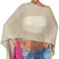 thumbnail image 3 of Sheer Mesh Poncho for Women, Asymmetrical One-Shoulder Knit Cover Up - Boho Beach Tunic Top, Loose Sleeveless Cape Shirt, Summer Vacation Sun Protection Layering Piece Gold, 3 of 5