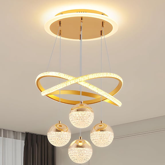 Modern Gold LED Chandeliers, LED Pendant Light Dining Room Light Fixtures Over Table Adjustable Modern Chandeliers for Dining Room Kitchen Island Living Room Bedroom