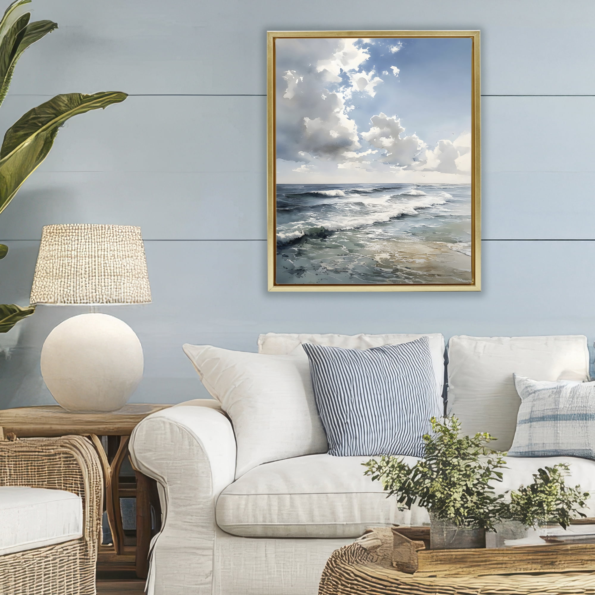 Stupell Industries Soft Waves & Clouds Gold Framed Floater Canvas Wall Art, design by Franklyn Gregory