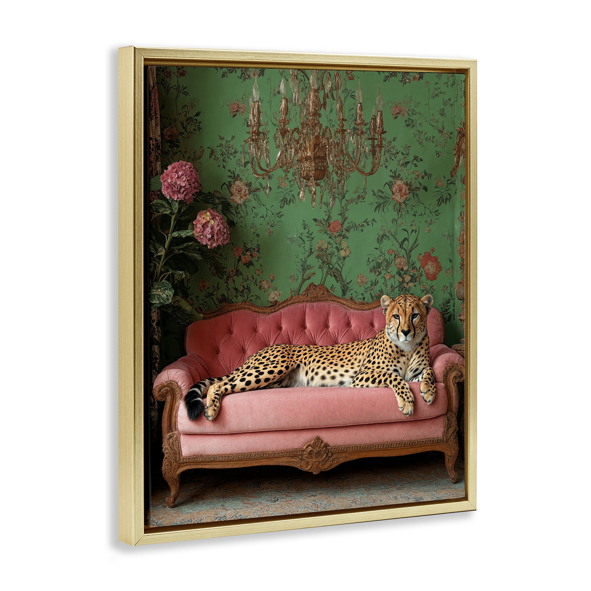 Stupell Industries Ornate Sophisticated Leopard Lounging Gold Framed Floater Canvas Wall Art, design by Scott Stulberg