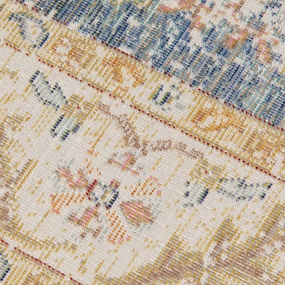 2' x 3' Blue and Ivory Oriental Power Loom Distressed Area Rug