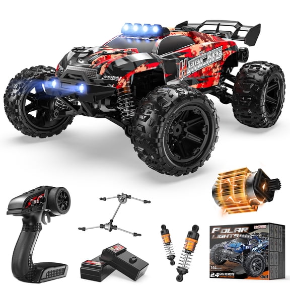 JoyStone 1:14 Scale 4WD RC Car, 25 MPH High Speed Remote Control Monster Truck with LED Lights, Metal Drivetrain, 2 Rechargeable Batteries, Full Proportional RC Truck for Adults & Kids