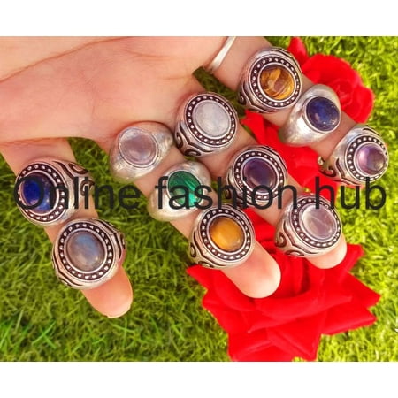Tiger Eye& Mix Gemstone 925 Sterling Silver Plated Handmade 50pcs Ring