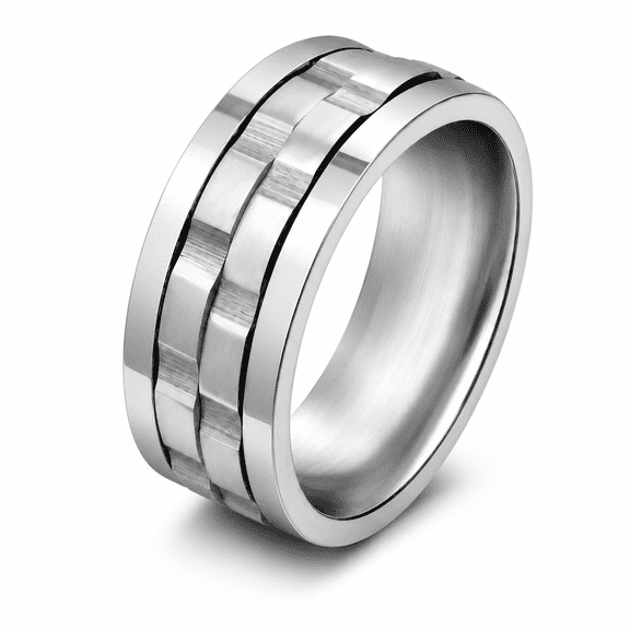 Mens Stainless Steel Spinner Ring, 8mm Rotating Fidget Band for Men, Gold Tone Silver Tone Wedding Band, Promise Anniversary Ring Gift for Him