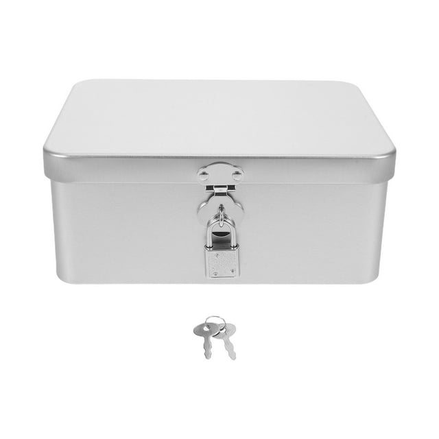 Caja de hojalata retro con cerradura y llave, joyero con cerradura para escritorio, contenedor de recuerdos de metal vintage para el hogar y la oficina.
