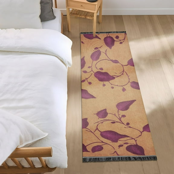 Purple Leaves on Brown Background Bedroom Runner Rug 2'x 6' Non Slip Carpet Indoor Home Area Rug Living Room