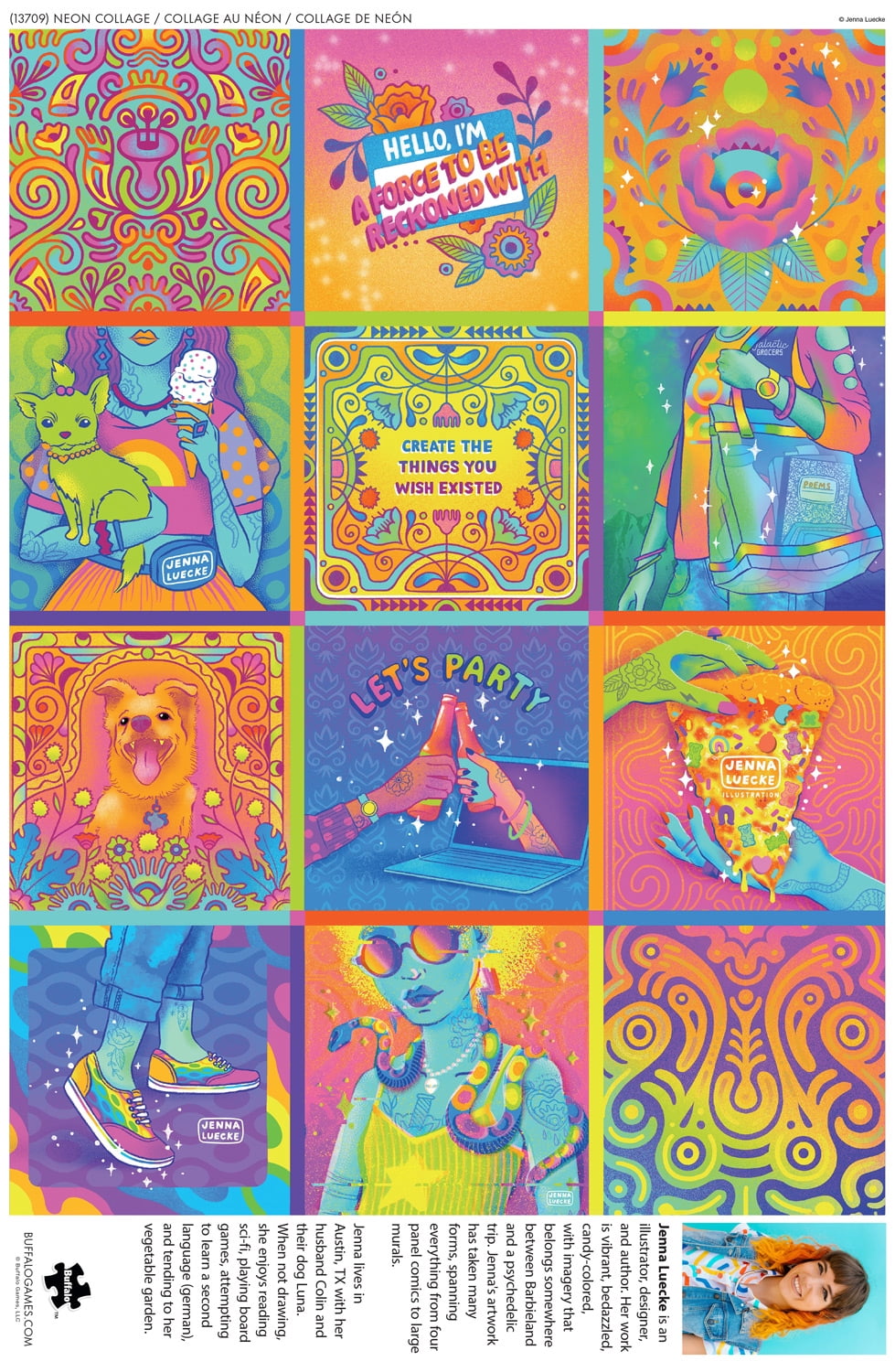 Buffalo Games Bonjour Neon Collage 1000-Piece 26.75 x 19.75-inch Interlocking Jigsaw Puzzle for Adults Ages 14+