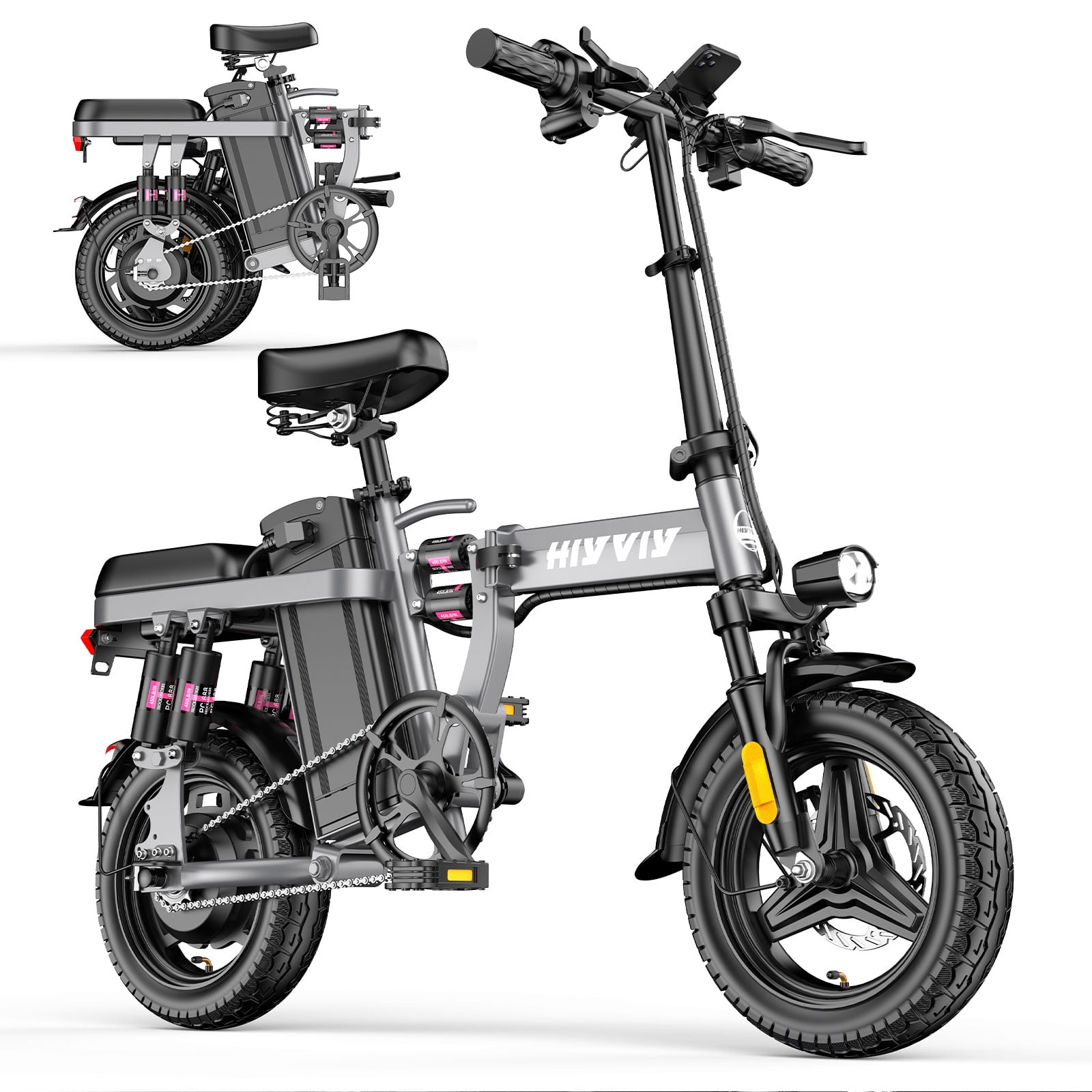HiyViy 14" Folding Electric Bike for Adults Teens,700W Peak Motor 48V/10AH Battery, Commuter City Ebike, UL2849