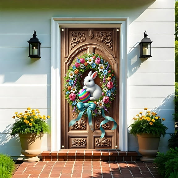 Tupukom Easter Decor 70.87x35.43in Easter Banners Decorations Easter Door Curtain Happy Easter Door Banners Party Hanging Banner for Spring Holiday Party Easter Decoration