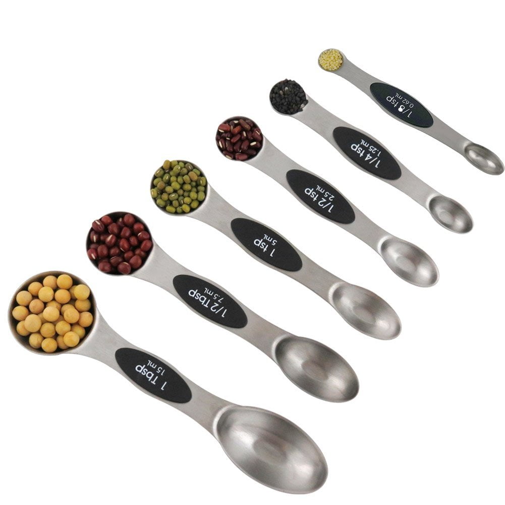 6Pcs Double End 430 Magnetic Stainless Steel Measuring Spoon Set Dry 