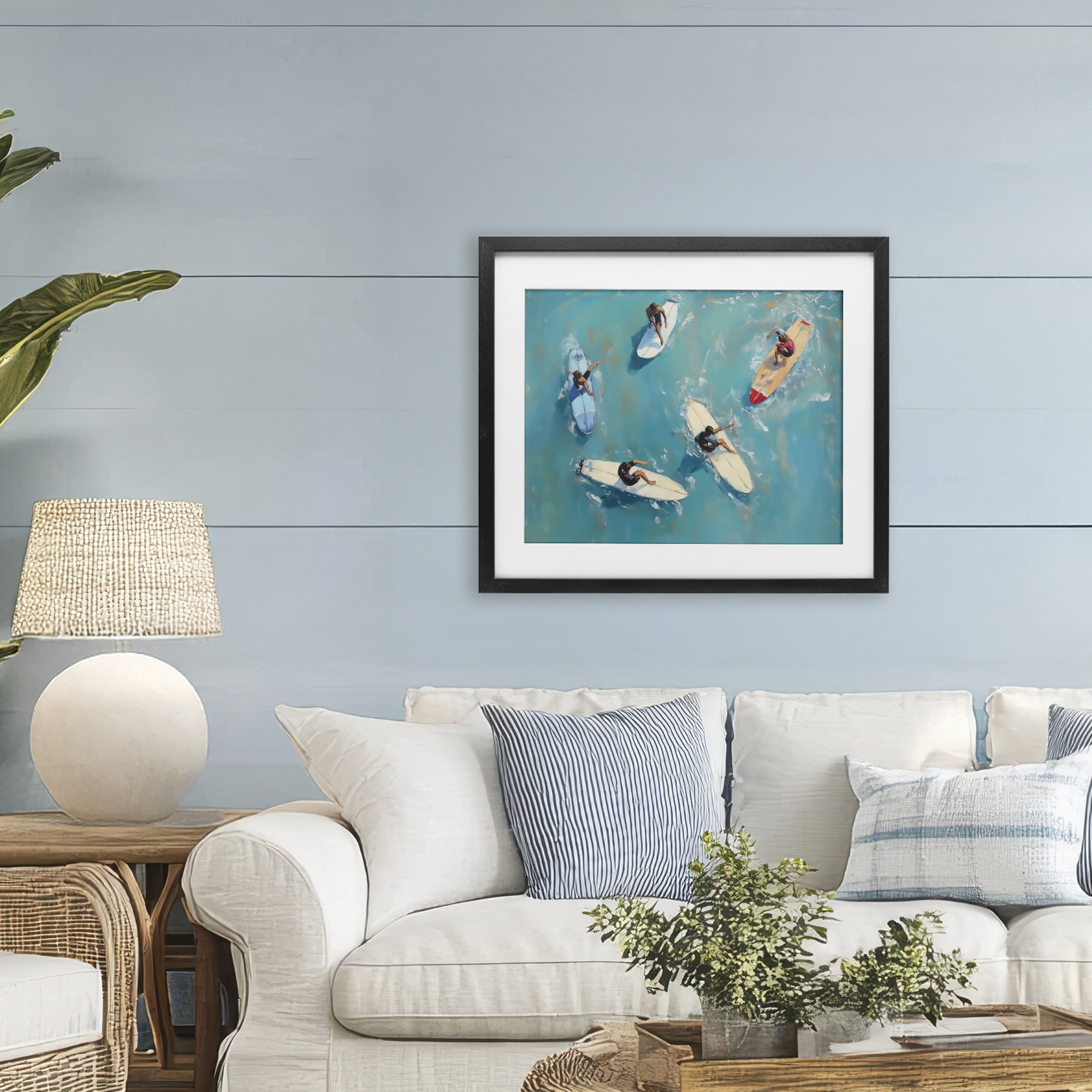 Stupell Industries Group of Surfers at Sea Black Framed Print Under Glass, design by LSR Design Studio