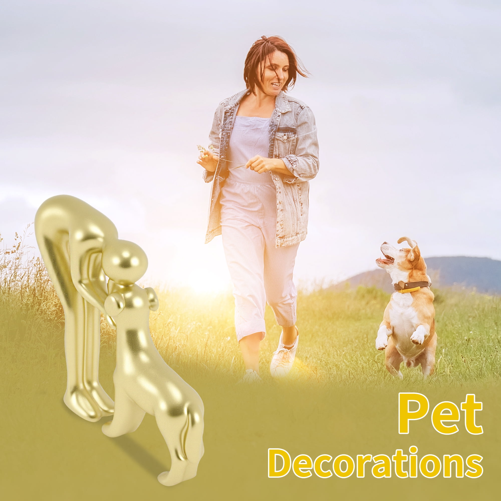 Unique Bargains Dog Statue Decor for Office Living Room Home Gold Tone