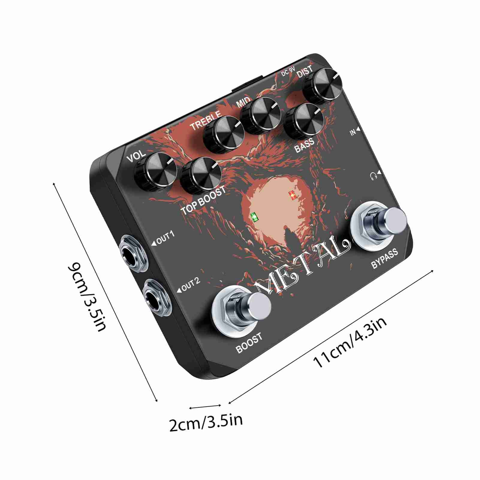 Metal Guitar Effect Pedal, Heavy Metal Distortion Pedal for Electric Guitar with True Bypass 6-Band EQ Headphone Output 80s 90s Rock Punk Tone Control