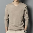 thumbnail image 2 of Men's Autumn Solid V-Neck Knitted Slim Fit Casual Long Sleeve Wool Sweater, 2 of 12