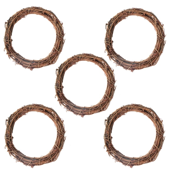 5 Pcs Grapevine Wreath, 11.8 in（30 cm）Wreath Craft Supplies, Natural Rattan Wreath, Brown Vine Wreath for Front Door, DIY Floral Round Wreath for Easter Wedding Home Decor
