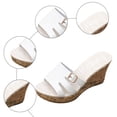 thumbnail image 5 of Rokment Women's Cork Footbed Wedge Dressy Slip on Sandals Fashion Casual Buckles Leather Platform Thick Sole Chunky High Heels Dress Summer Shoes for Ladies White Size 7.5, 5 of 7