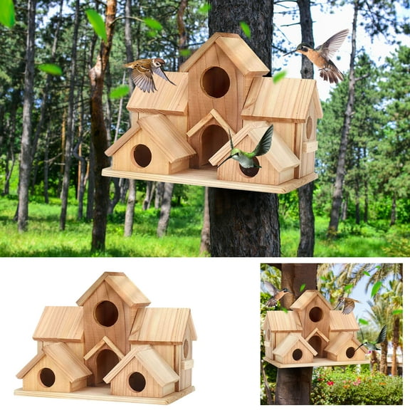 Handmade Cedar Hummingbird House - Outdoor Wooden Bird Feeder Nest with Waterproof Roof, Rustic Garden Decor for Patio, Yard, Balcony (Natural Eco-Friendly Design)‌