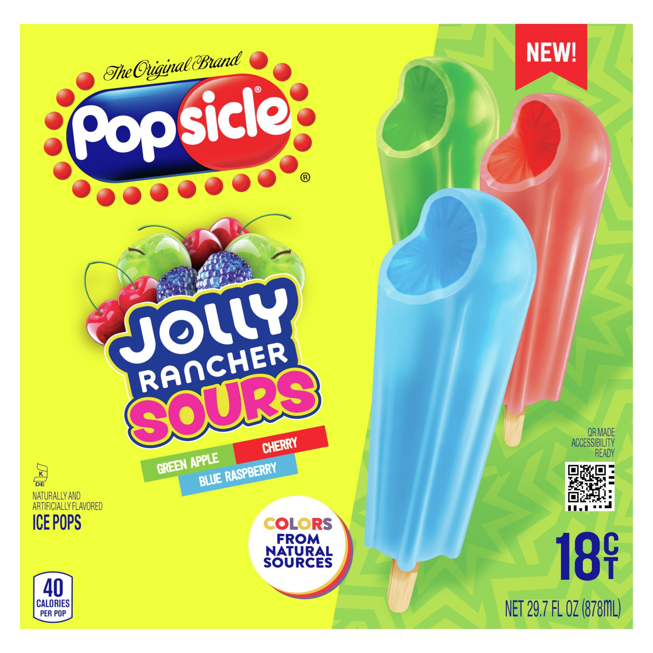 Popsicle Jolly Rancher Sours Colors from Natural Sources Popsicle Ice Pops, 18 Count