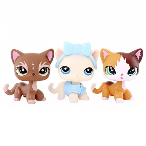 3 PCS Mini Pets Shorthair Cat with Accessories Minilpsshop Collectable Cartoon Animal Figures Toys
