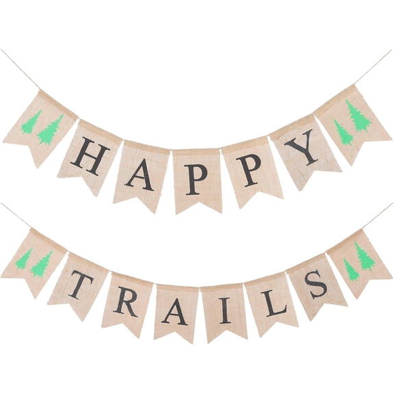 HAPPY TRAILS Garland Swallowtail Banner Linen Flag Baby Birthday Decorative Bunting Supplies Party Garland for Festival Decorations