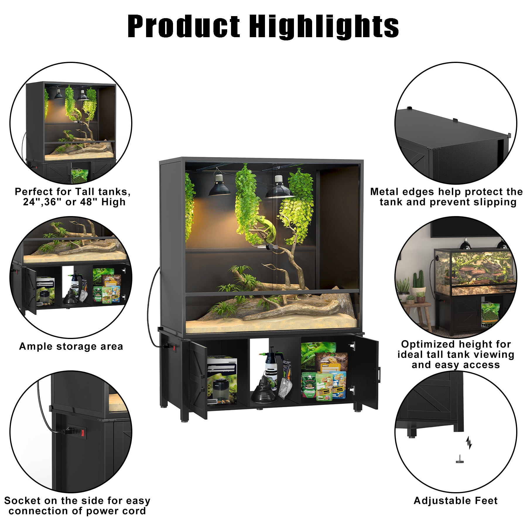 48"x24" Reptile Tank Stand for 120–230 Gallon Terrariums with Storage