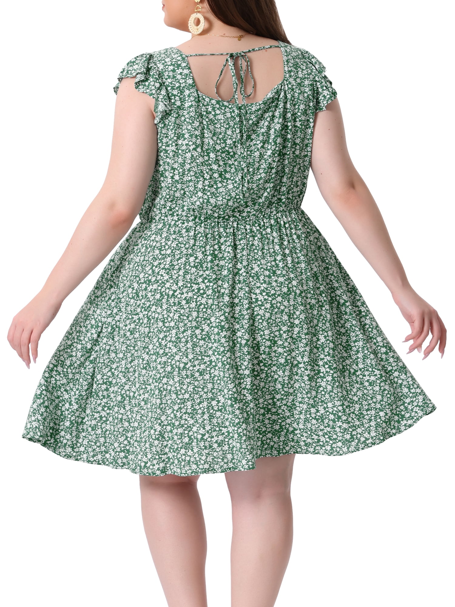 DARING DIVA Women's Plus Size Square Neck Ruffle Short Sleeve Midi Dress 3X Light Green