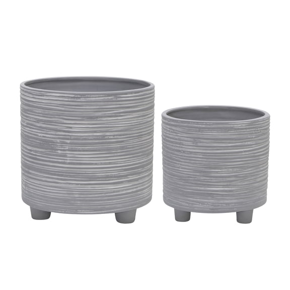 Sagebrook Home Set Of 2 Dimpled Footed Planter 6/8", White, Round, Ceramic, Contemporary, 8"H, Dimpled
