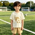 thumbnail image 2 of Glisme Boys Outfit Set Graphic Print Short Sleeve Crew Neck Tees With Fashion Shorts Set Summer Cozy Soft Toddler Kids Boys Outfit Size 11-12 Years Yellow, 2 of 5
