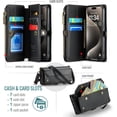 thumbnail image 2 of funda para iPhone 15 Pro, Funda para teléfono tipo Billetera Cruzada con Soporte de Bloqueo RFID, Ranuras para Tarjetas de Carga Inalámbrica Anticaídas, Bandolera de Cuero PU, 2 of 9
