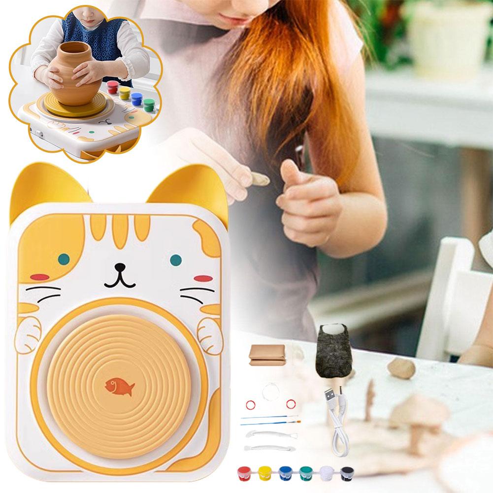 Kit De Poterie Enfant Avec Tour électrique - Argile, Couleurs, Tablier, Pour Enfants 6 Ans Et Plus