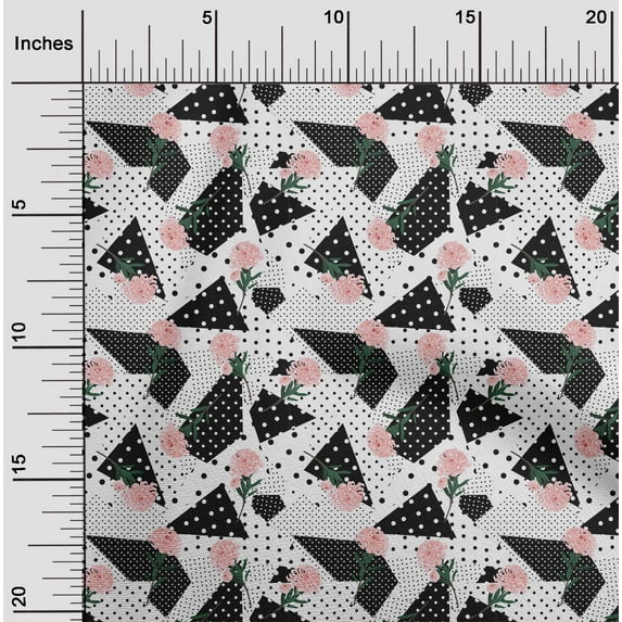 oneOone Cotton Poplin White Fabric Geometric & Rose Floral Sewing Material Print Fabric By The Yard 56 Inch Wide
