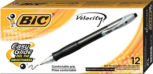 BIC Velocity Retractable Ballpoint Pen, Refillable, Medium Point (1.0 mm), Black, 12-Count