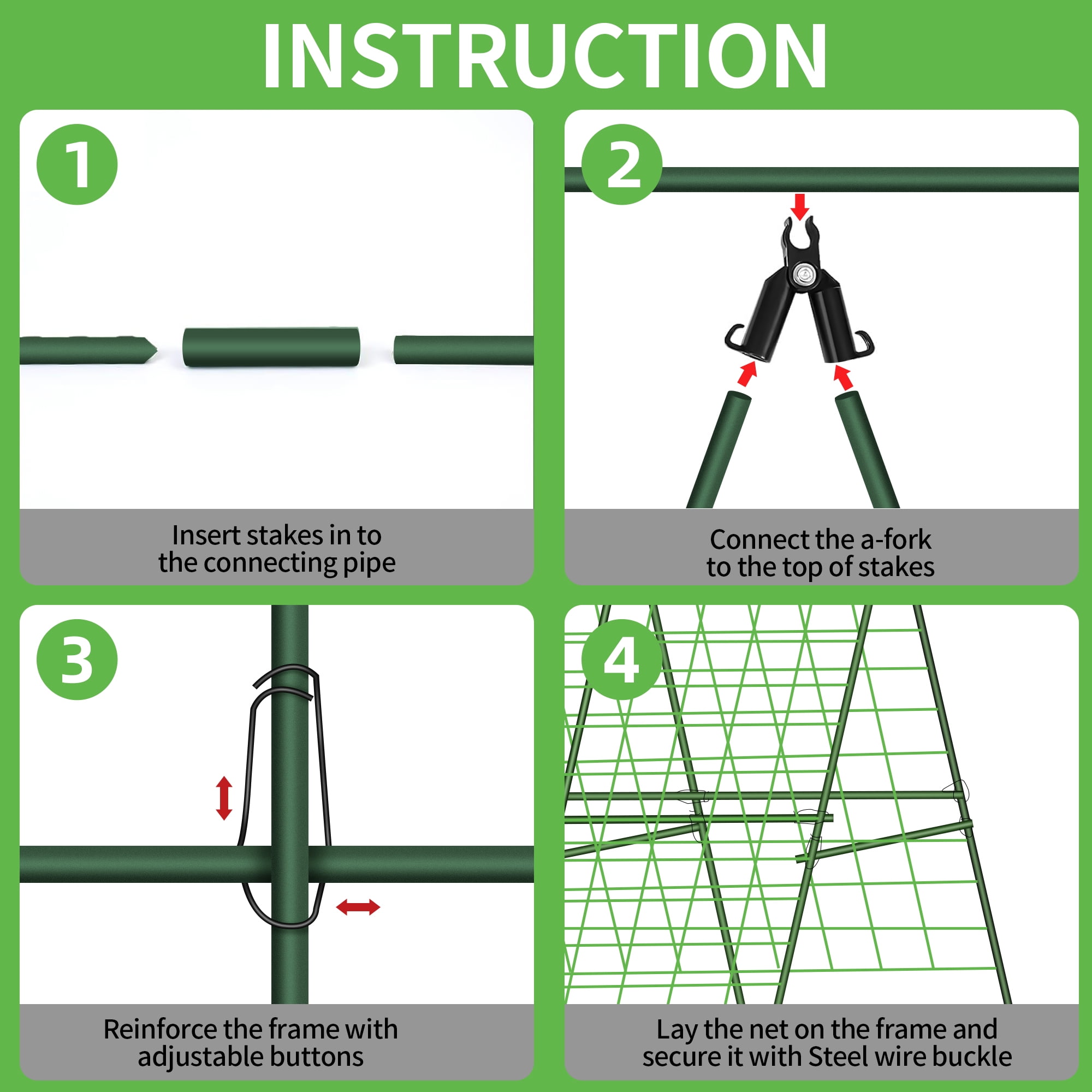 2 Sets 48”x 48”Foldable Cucumber Trellis Set,A-Frame Garden Trellis for Climbing Plants Outdoor, Detachable Cucumber Trellis for Raised Bed, Plant Grow Support for Tomato, Squash,Vegetable