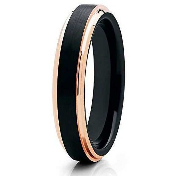 Silly Kings 4mm - Black Tungsten Ring - Black Tungsten - Rose Gold Tungsten - Comfort Fit (5.5)