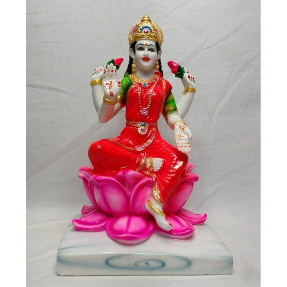 Laxmi Sitting on Lotus Lakshmi Sculpture Goddess Lakshmi Figure Indian Handicrafts Home Temple Decor India Art Diwali Gift Religious Statue Laxmi Statue Resin Lakshmi Idol for Altar - AtoZ India Cart