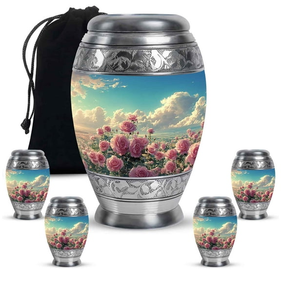 Yatskia Rose Garden Large Urns For Human Ashes, Cremation Urns For Human Ashes Keepsake Male & Female, (Monar 10 Inch and 3 Inch)