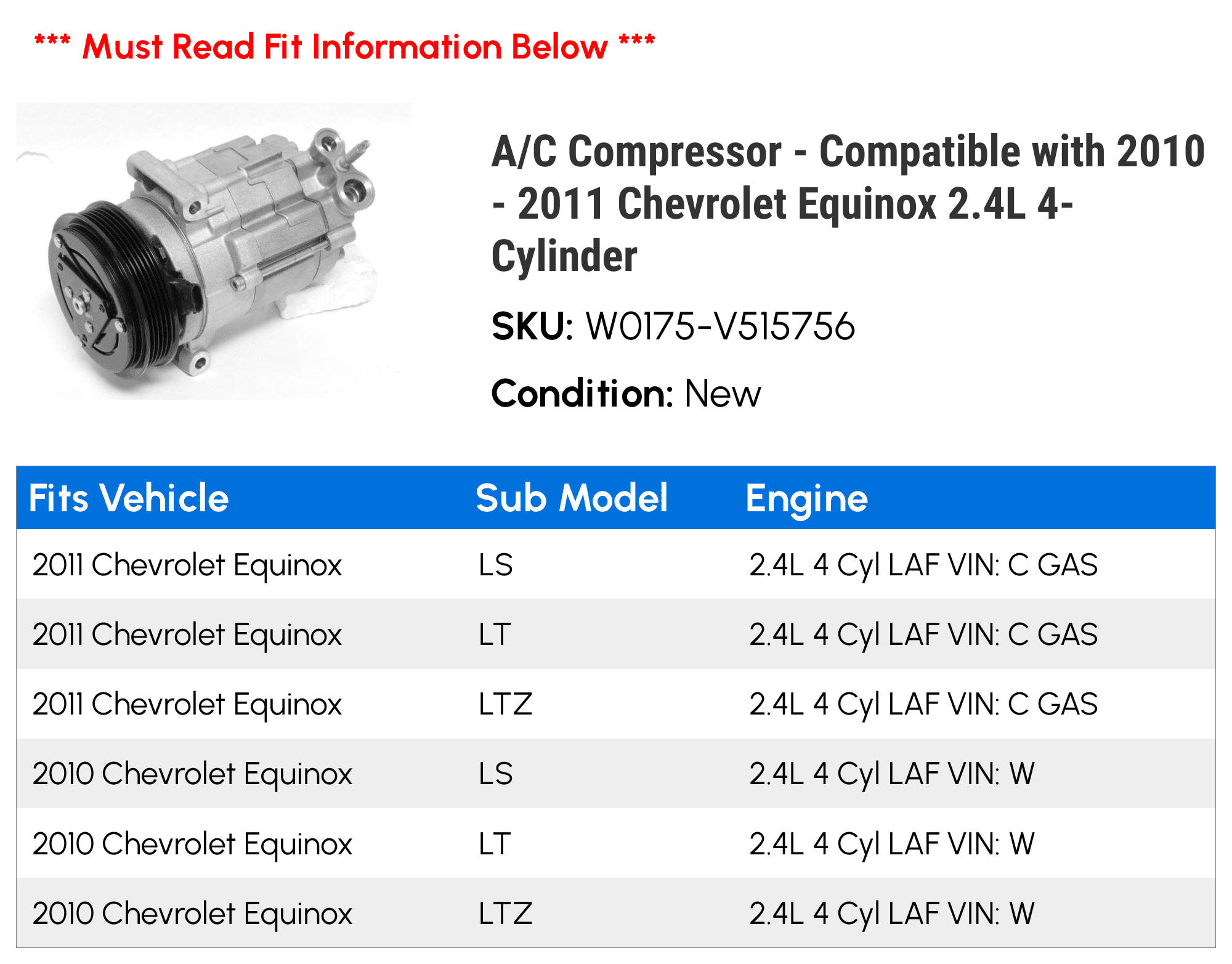 2010 chevy deals equinox ac compressor