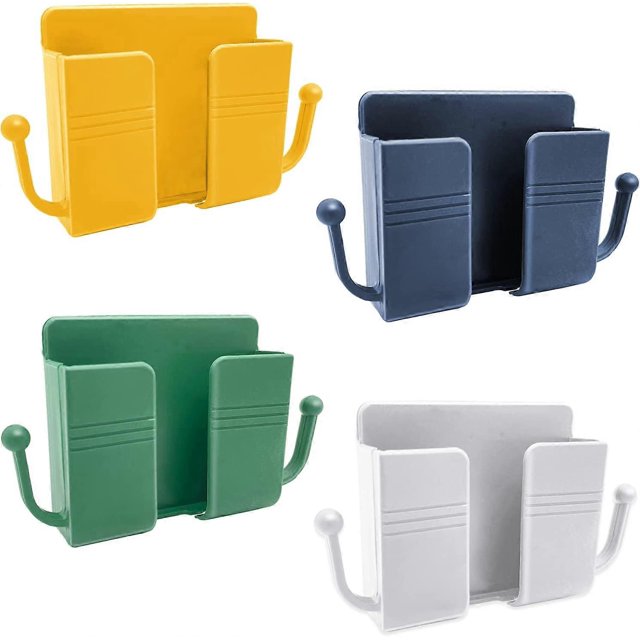 ZHAOCHENG Paquete de 4 soportes para teléfono de montaje en pared, soporte de caja de almacenamiento organizador autoadhesivo para pared