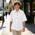 thumbnail image 5 of Grblisyd Boys Girls Polo Shirts Kids Solid Color Button Up Short Sleeve School Uniform V Neck Cotton Linen Shirt 10-12 Years, 5 of 5