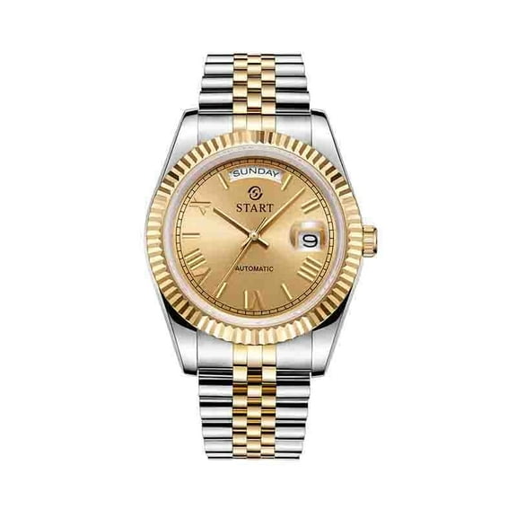 【START】Men's Waterproof Watch Swiss movement Automatic Mechanical Watch Roman Numeral Dial Metal Watch Date Week Function