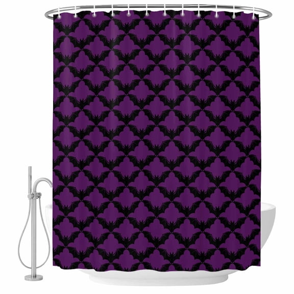 Purple Black Halloween Shower Curtain Set - Standard 72" x 72" Washable Bathtub Curtain with 12 Hooks, Fall Spooky Horror Abstract Bats Waterproof Fabric Stall Shower Curtains for Bathroom Décor