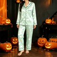 thumbnail image 2 of RMGVDSD Pajama Sets for Women 2 Piece Halloween Ghost Print Long Sleeve Sleepwear Lapel Button Down Loungewear Holiday Pajamas Casual Home Wear, 2 of 4