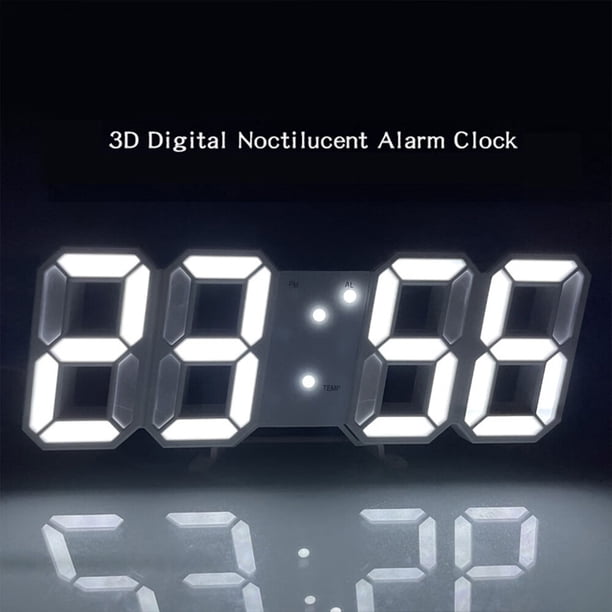 Reloj de pared LED 3D blanco, moderno despertador digital con pantalla de 24 o 12 horas