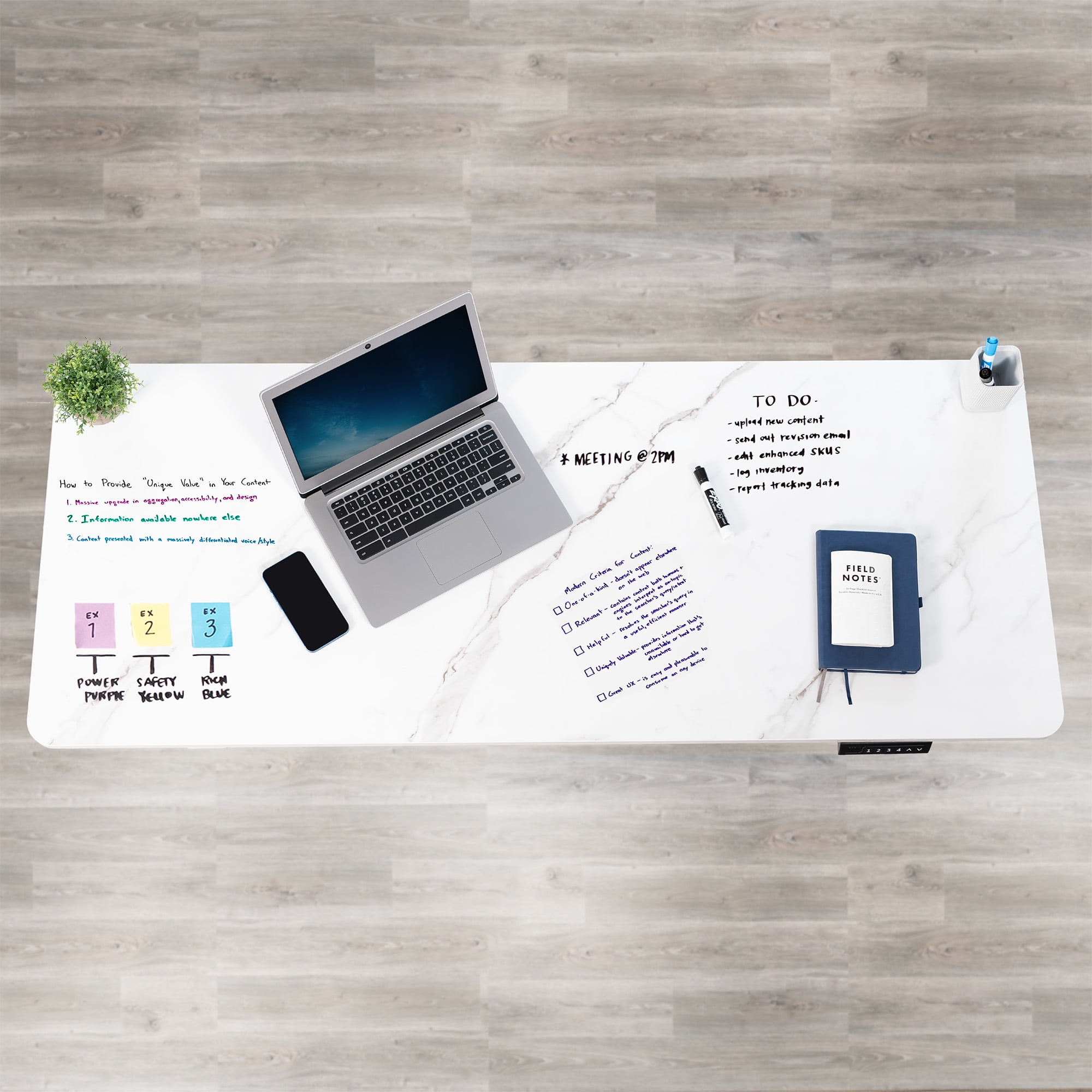 VIVO White Marble 60 x 24 inch Dry Erase Table Top for Sit to Stand Desk Frames