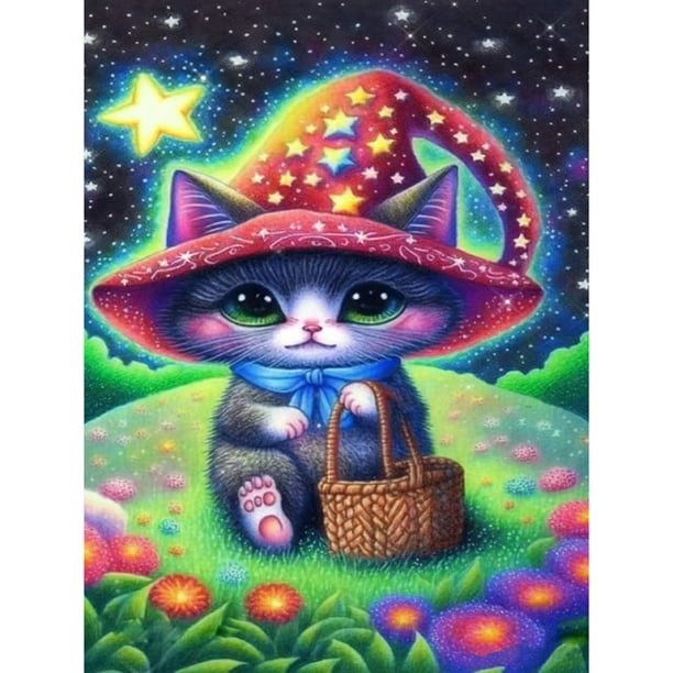 Cuadros Decorativos 5D bricolaje taladro redondo completo diamante pintura gato Kit arte decoración del hogar (VIP835) Wdftyju de costura negro 4 estilos